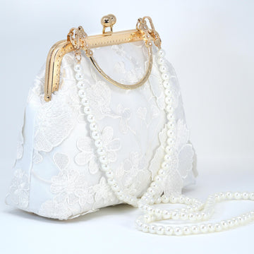 Embroidered White Floral Bouquet Bridal Wedding Bag, Statement Bag, Evening Wedding Clutch, Cross Body Bag